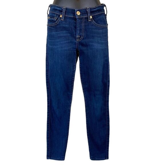 7 for All Mankind Dark Washed Cropped Skinny Jeans - Picture 1 of 8